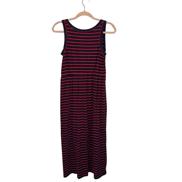 Lauren Ralph Lauren Striped‎ Maxi Dress Large Navy & Red Sleeveless Tie Waist - Image 3