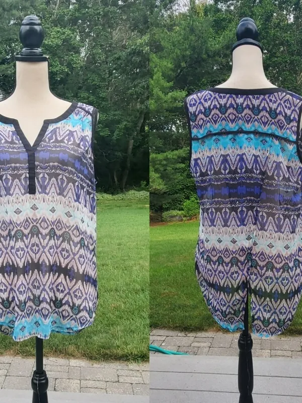 Daniel Rainn V-Neck Sheer High Low Sleeveless Blouse - Image 2