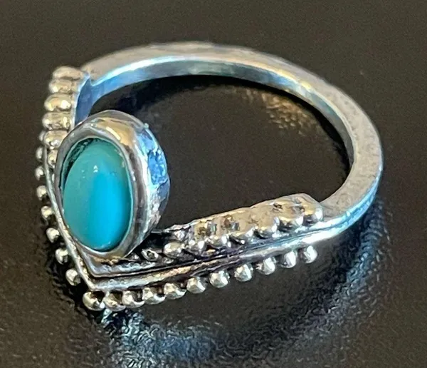 Turquoise stone silver plated woman crown ring size 5 - Image 3