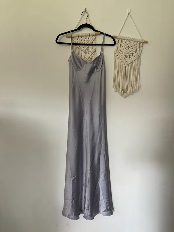 Zara Silver Satin Effect Cut Out Back Midi Dress - Image 3