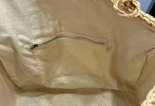 Medium Straw Bag with Wood Button Closure and Two Straps - Image 7