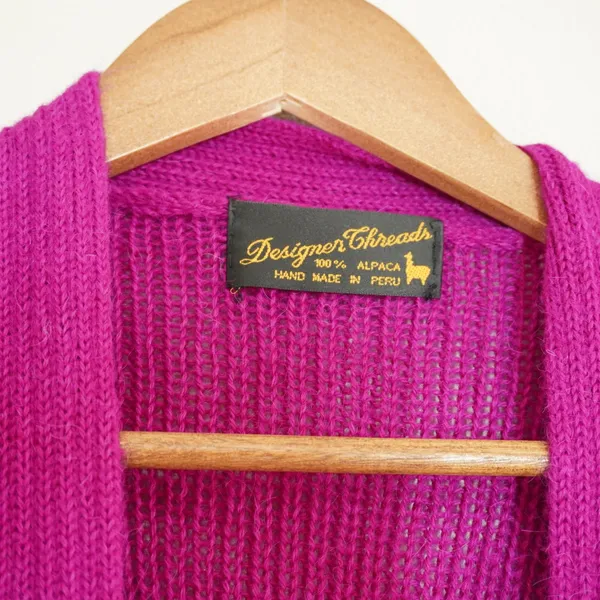 Vintage Magenta 100% Alpaca Oversized Cardigan Slouchy Vibrant Retro Funky - Image 4