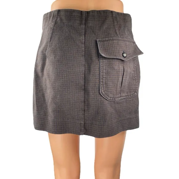 Zara Women's Brown Plaid Checkered Mini Straight Pencil Cargo Denim Jean Skirt M - Image 3
