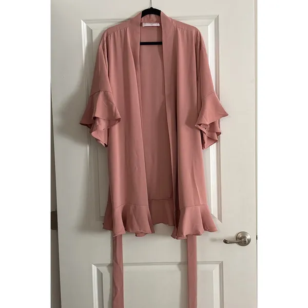 Birdy Grey Kenny Robe Matte Dusty Rose Pink Ruffle‎ Sleeve Tie Waist M/L - Image 3