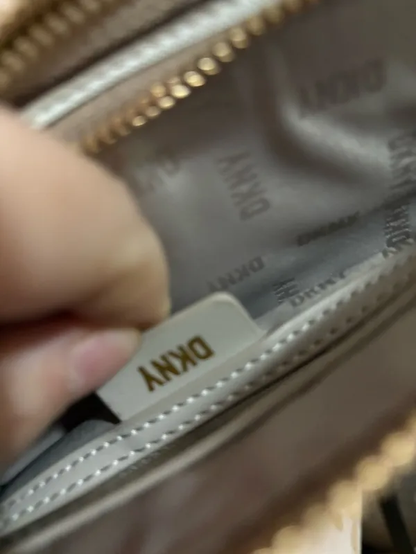 DKNY Beige and Brown Logo Crossbody Bag with Chain Strap - Image 4
