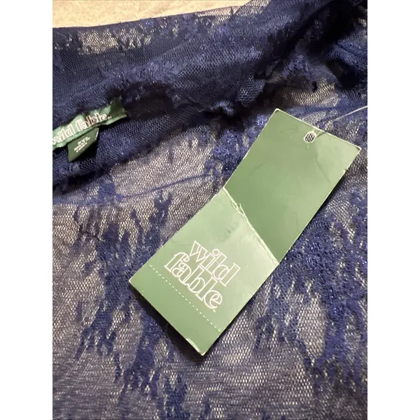 Wild Fable Long Sleeve Mock Turtleneck Lace Shirt Blue Women's XXS - Image 3