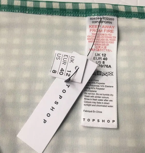 Topshop Gingham Bikini Bottoms Green White Size 8 NWT Checkered Swim Bottoms - Image 3