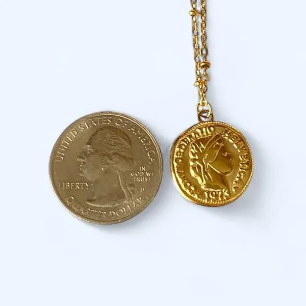 Handmade fully gold tone stainless steel antique vintage chic style coin necklace - Image 8