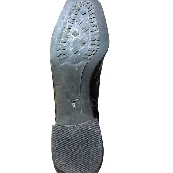 Aquatalia Croc Embossed Patent Leather Square Toe Mid Calf Boots - Image 9