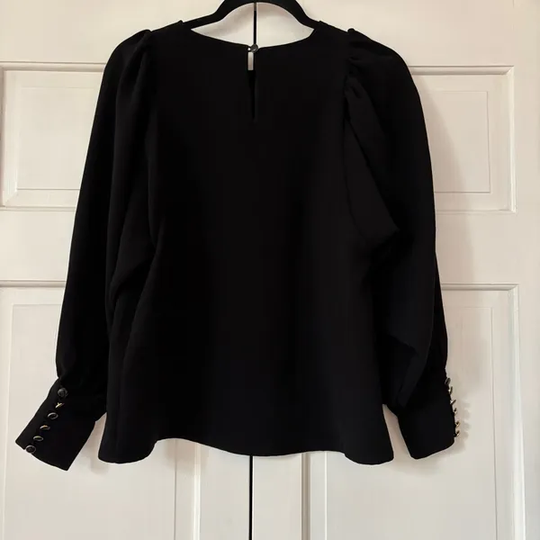 Sézane Bénédicte Blouse Black FR 34 US 2 Small‎ Boho Balloon Sleeve Crepe Top - Image 11