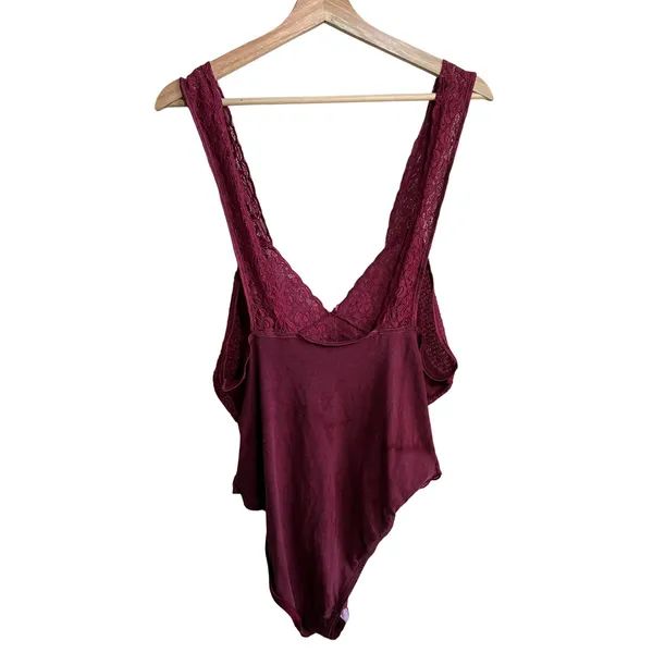 Vintage Movie Star Lace Bodysuit L Burgundy Womens V-Neck Lingerie USA Made - Image 6