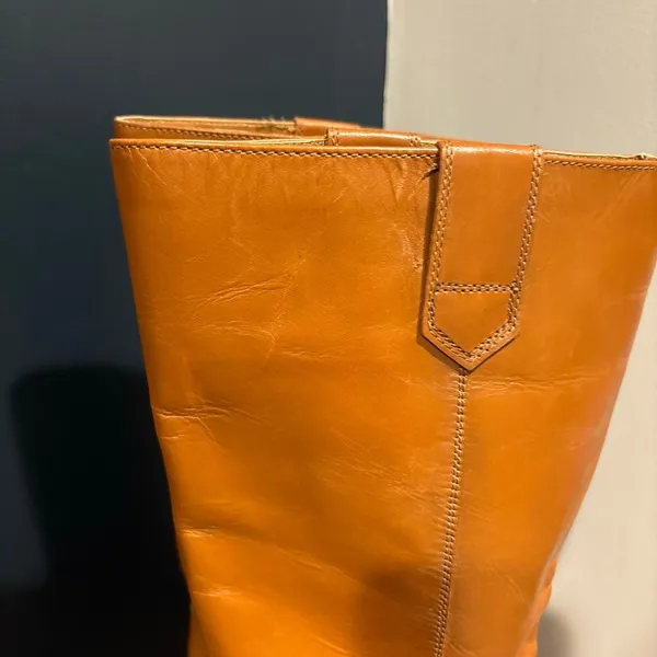 Zara Leather Knee High Block Heel Pull On Boots - Image 6