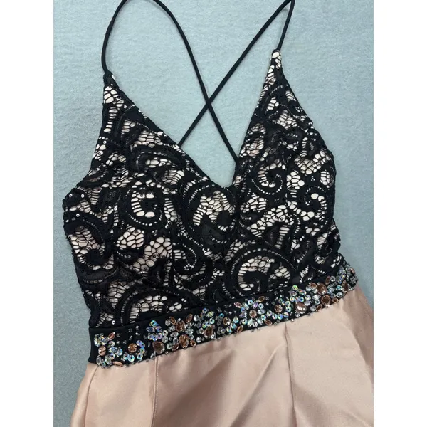 By & By Blush Size 1 Pink Black Sequin Lace Homecoming‎ Dress Pockets Size 1 - Image 3