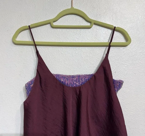 Free People Purple Sequin Turn It On Satin Cami Sz S - Image 3
