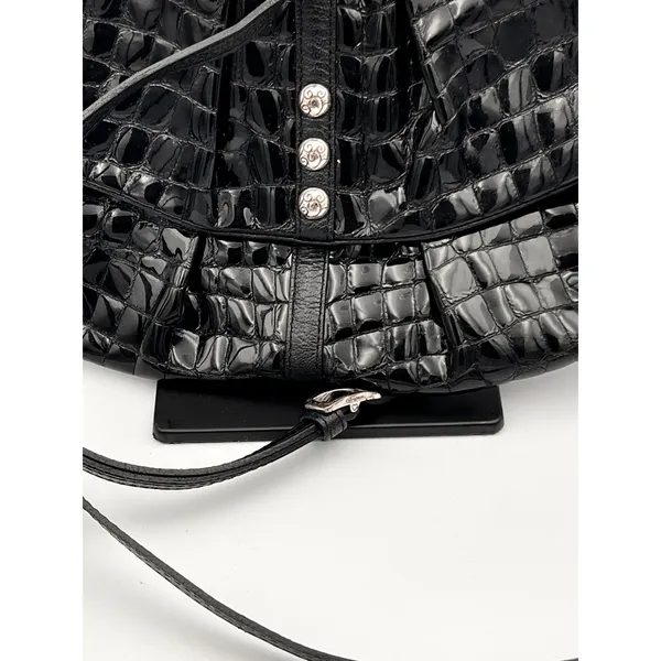 Brighton Black Croc Embossed Patent Leather Small Crossbody‎ Bag Designer Purse - Image 2