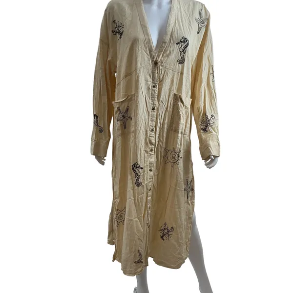 Anthropologie‎ Nautical Embroidered Maxi Dress Cream Seahorse Starfish Small - Image 8