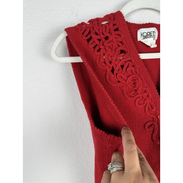 Koret Y2k Women's Medium Lambs Wool Sweater Vest Red‎ Preppy Academia Retro - Image 7