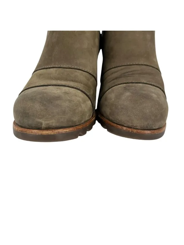 Sorel Lea Wedge Size 7 Olive Green Leather Distressed Ankle Boots Rugged Boho - Image 10