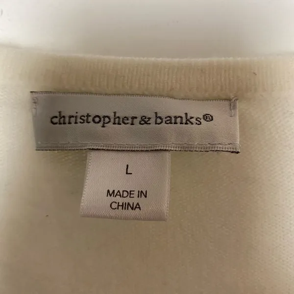 Christopher & Banks Off-White Button-Front Cardigan Sweater | Rhinestone Detail - Image 3