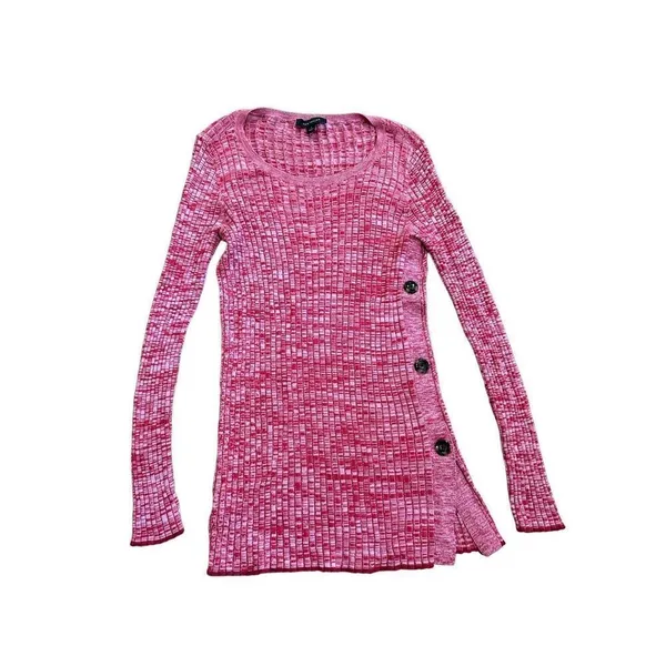 Ann Taylor Red Pink Marled Ribbed‎ Side Button Sweater sz M - Image 3