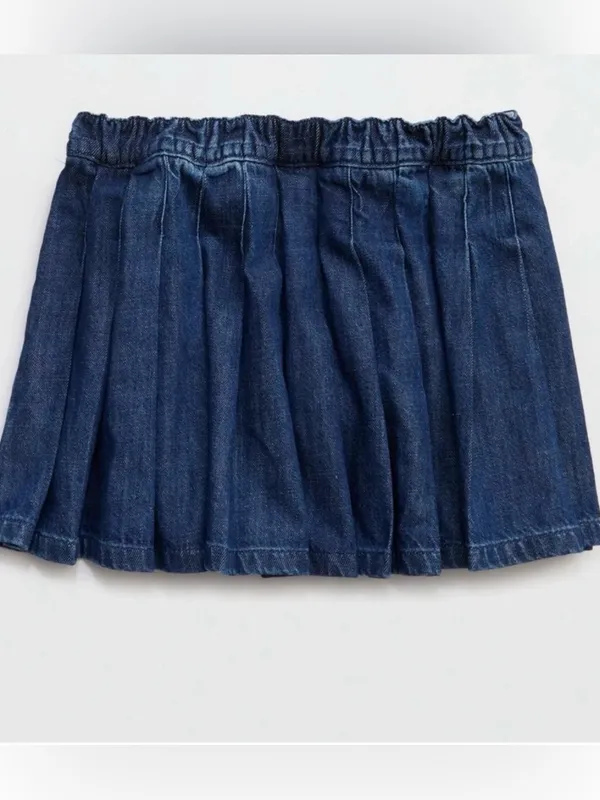 Offline by Aerie Oxford Mini Skort Denim Skirt w built in shorts Small Pleated - Image 5