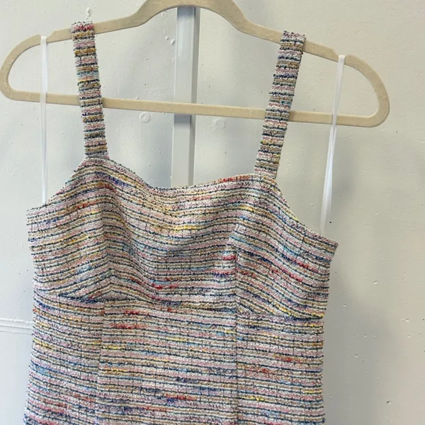A. Byer Multi Color Tweed Mini Dress Sleeveless Square Neck Slit 1131L90 Small - Image 3
