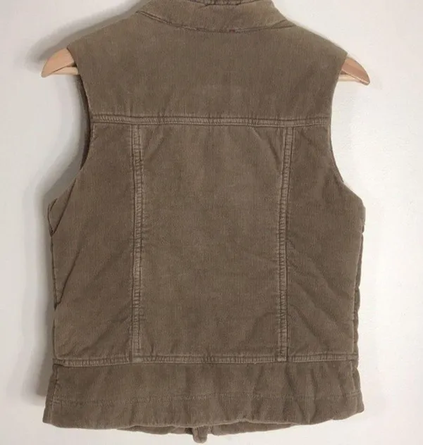 Vintage corduroy puffer zip and button up pullover fall winter vest size small - Image 9