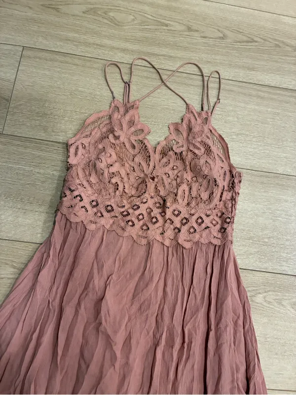 FP One Free People Adella Mini Slip Dress Pink Lace Size L - Image 2