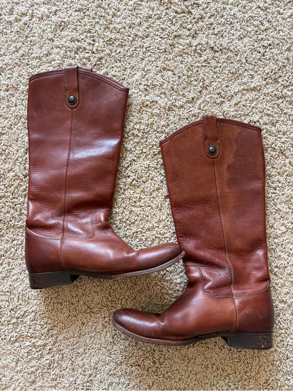 Frye Leather Riding Boots Women 9B Cognac Equestrian Made in Mexico - Image 4