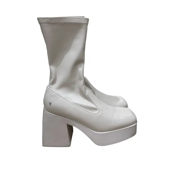 Windsor Smith White Stretch Sock‎ Platform Block Heel Boots Size 10 - Image 5
