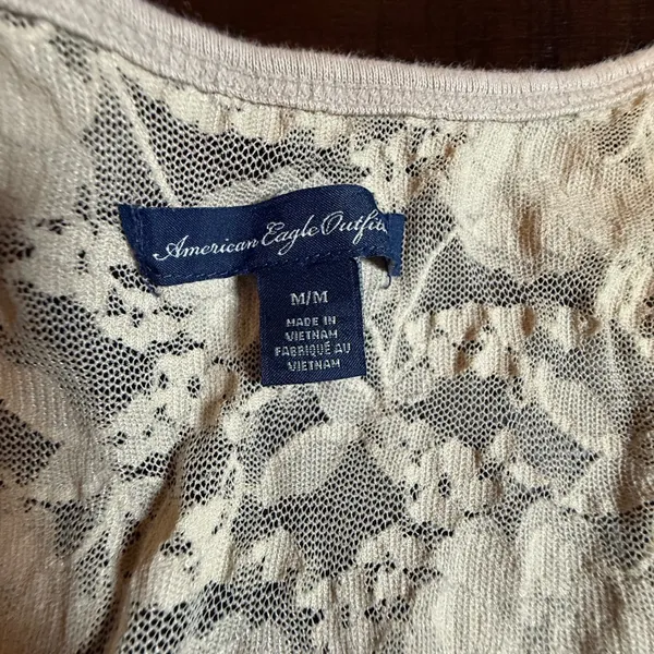 American Eagle Floral Lace Back Racerback Tank Top Ribbed Beige Tan M Y2K Ribbed - Image 3
