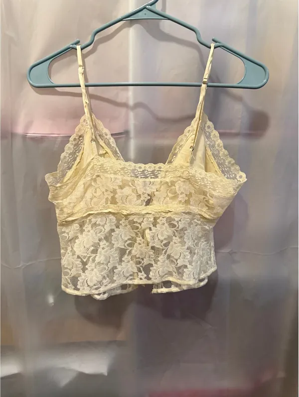 Free People Ivory Lace Crop Camisole Top S - Image 2