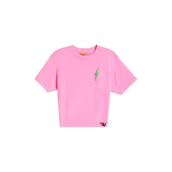 Aviator nation Neon Pink Bolt Cropped Boyfriend Tee women's small - Image 3