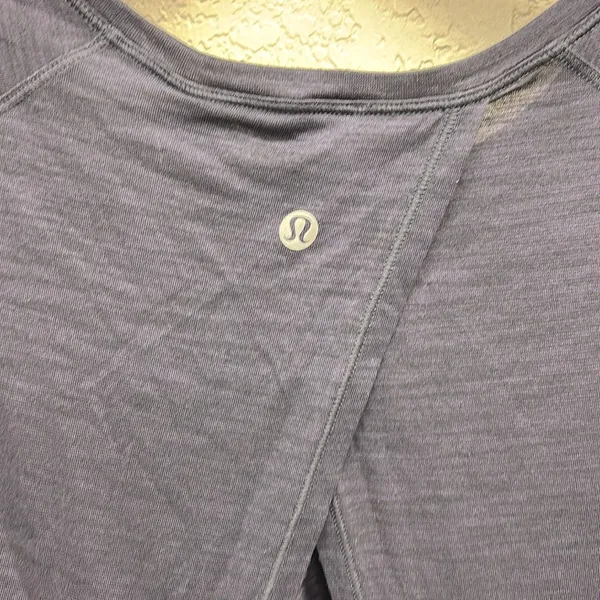 Lululemon Dark Purple Heathered Lightweight Short Sleeve Open Back Top Shirt 4 - Image 4