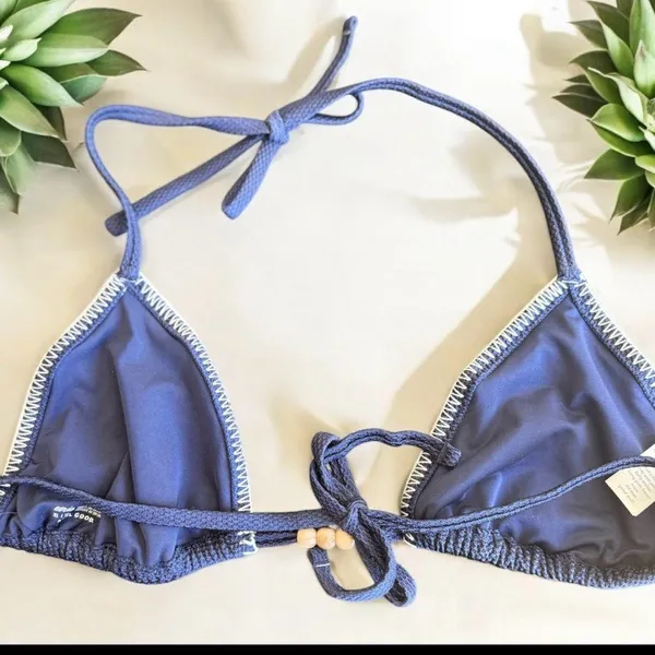 Aerie NWOT Shine Pique String Triangle Bikini Top in Navy XL - Image 3
