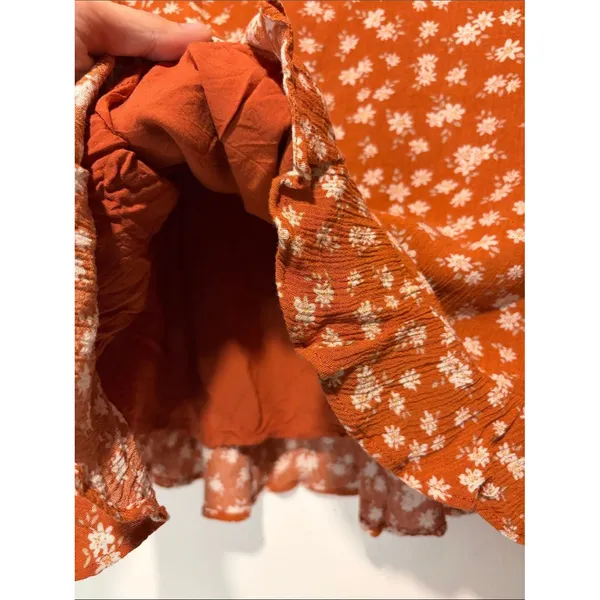 Abercrombie & Fitch Rust Ditzy Floral Print Ruffle Hem Mini Skirt Size Small - Image 5