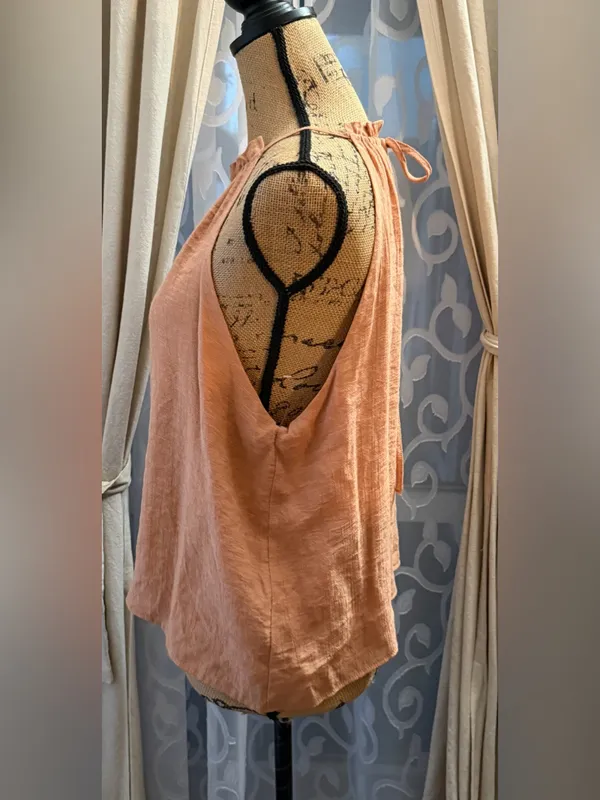 1.State Women's Ruffle Trim Halter Top B4HP $59 NWT Orange Size M - Image 4