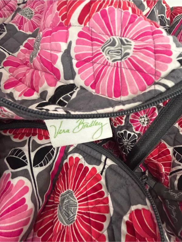 Vera Bradley Large Duffel Bag Cherry Blossoms Retired Pink Red Gray Floral - Image 8