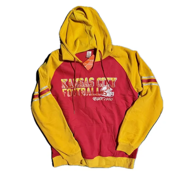 NWT Kansas City Chiefs Simapak Colorblock‎ Hoodie Red Gold Vintage Style Large - Image 2