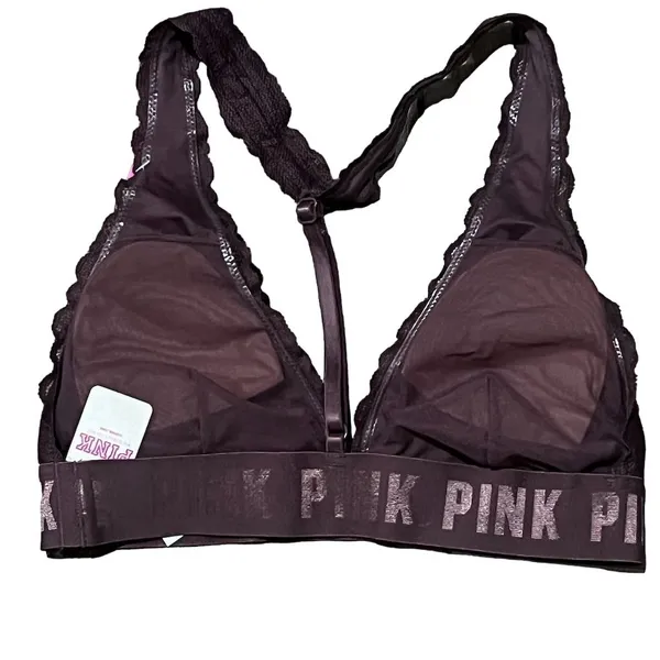 PINK Victoria's Secret XS Black Floral Lace Bralette Wireless T-Strap - Image 3