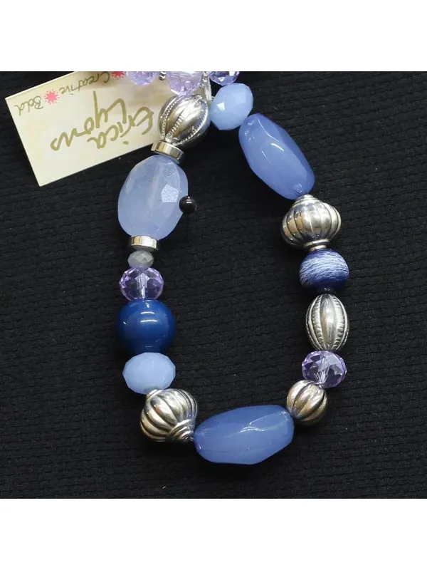 NWT Erica Lyons Beaded Holiday Elastic Bracelets Silver Gray / Blue Multi - Image 3