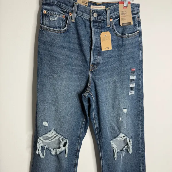 NWT Levis Ribcage Straight Ankle Jean Distressed Blue‎ 30 × 27 Minimal Grunge - Image 4