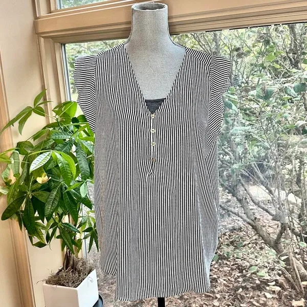 Ann Taylor Loft flowy cap sleeve tank stripe boxy business casual women large - Image 2