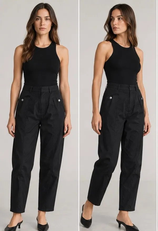 CO Black High Waist Patch Pocket Cotton Crop Pants Trousers Size 2 - Image 2