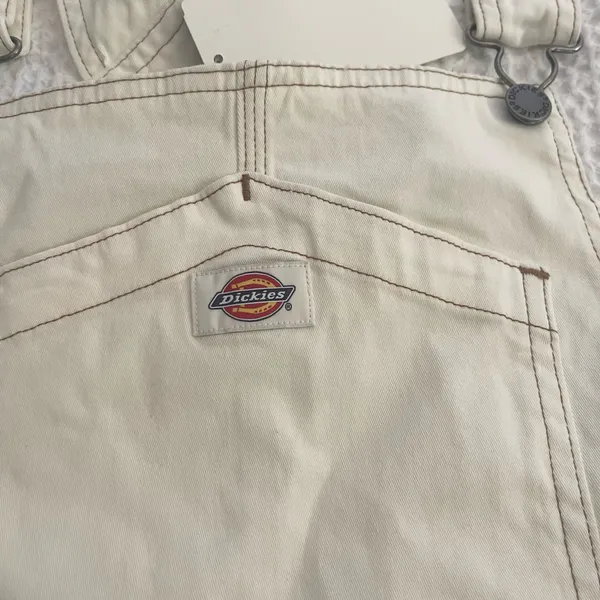 Cute Dickies Off-White Twill Bib Skirtall big pockets Overall Dress - Image 4