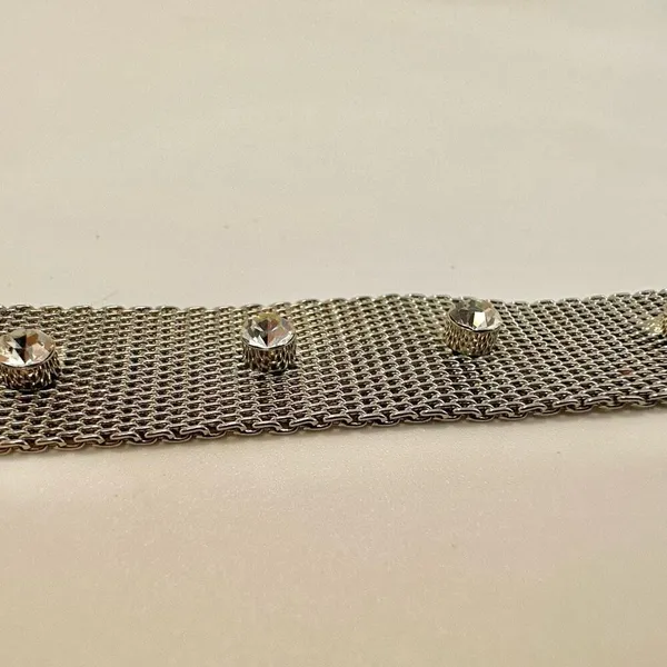 Silver tone mesh rhinestone vintage bracelet - Image 5