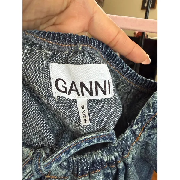 Ganni‎ Denim Puff Sleeve Top in Tint Wash Size S/M Feminine Cottage core - Image 3