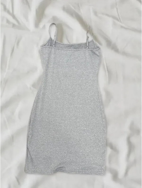 Grey Fitted Spaghetti Strap Mini Dress Size XS/ small Gray - Image 3