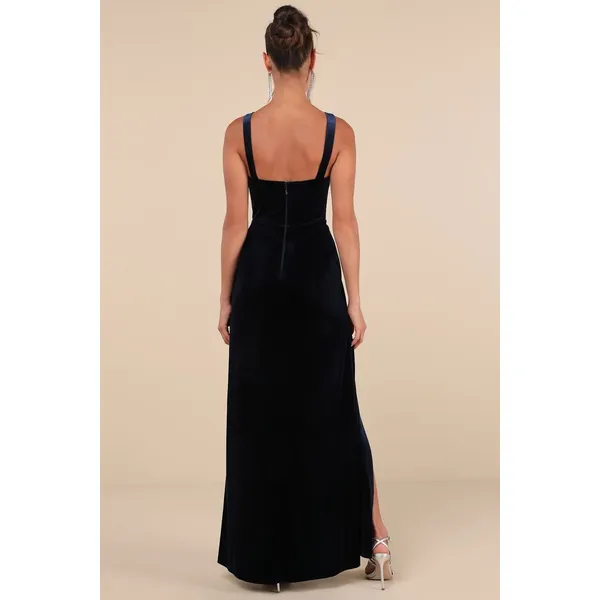 NWT Lulus Elegant Sweetie Dark Navy Velvet Square Neck Maxi Dress Gala Size XL - Image 3