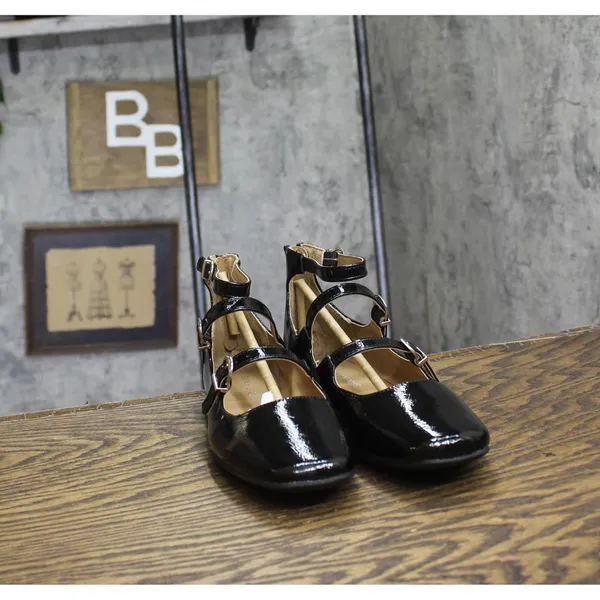 NWT Sun + Stone Womens Cecillee Triple Strap Mary Jane Flats Black Patent 8M - Image 7